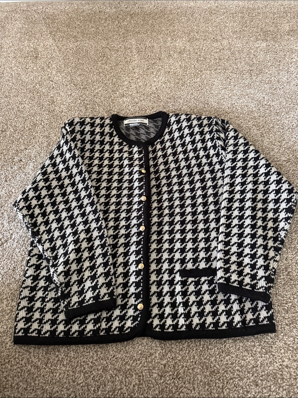 Classic Black & White Houndstooth Knit Blazer Jacket